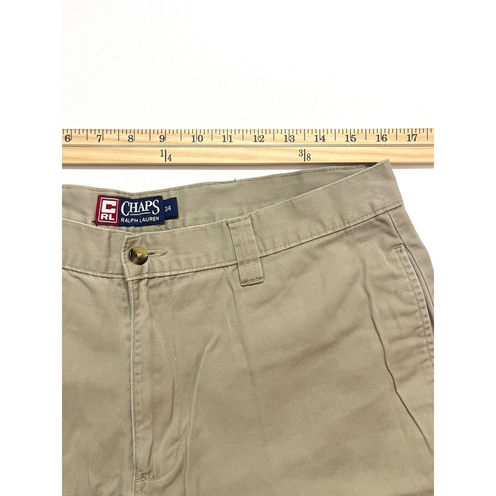 Vintage 90s Chaps Ralph Lauren Mens Khaki Chino Shorts Tan Cotton Size 34 - Picture 14 of 16